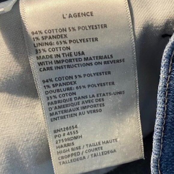 L'Agence Harris High Rise Cropped Jeans in Talledega 30 - Picture 6 of 7